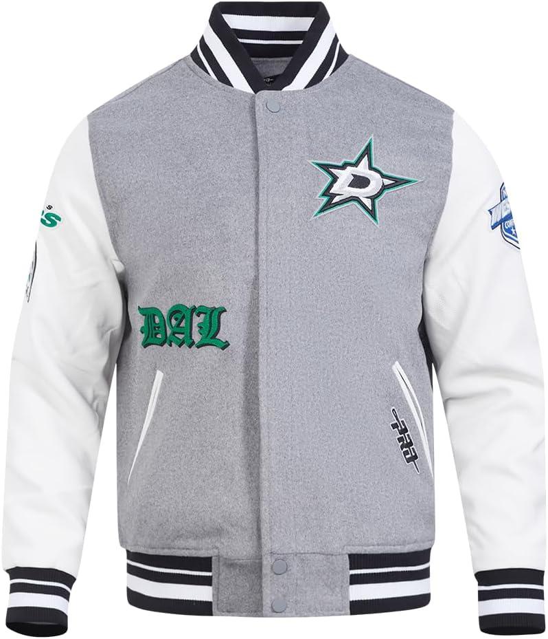 imagePro Standard Mens NHL Old English Varsity JacketHeather GreyWhiteBlack