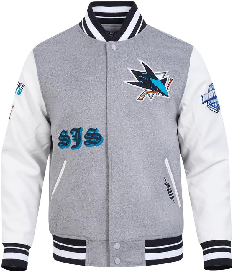 imagePro Standard Mens NHL Old English Varsity JacketHeather GreyWhiteBlack