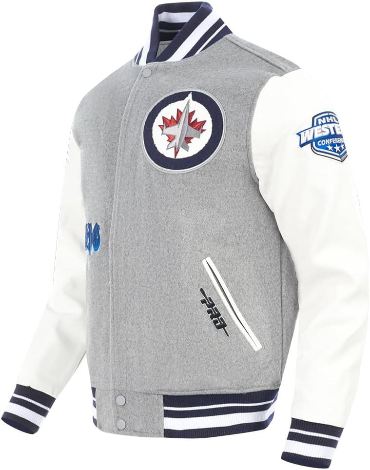 imagePro Standard Mens NHL Old English Varsity JacketHeather GreyWhiteMidnight Navy