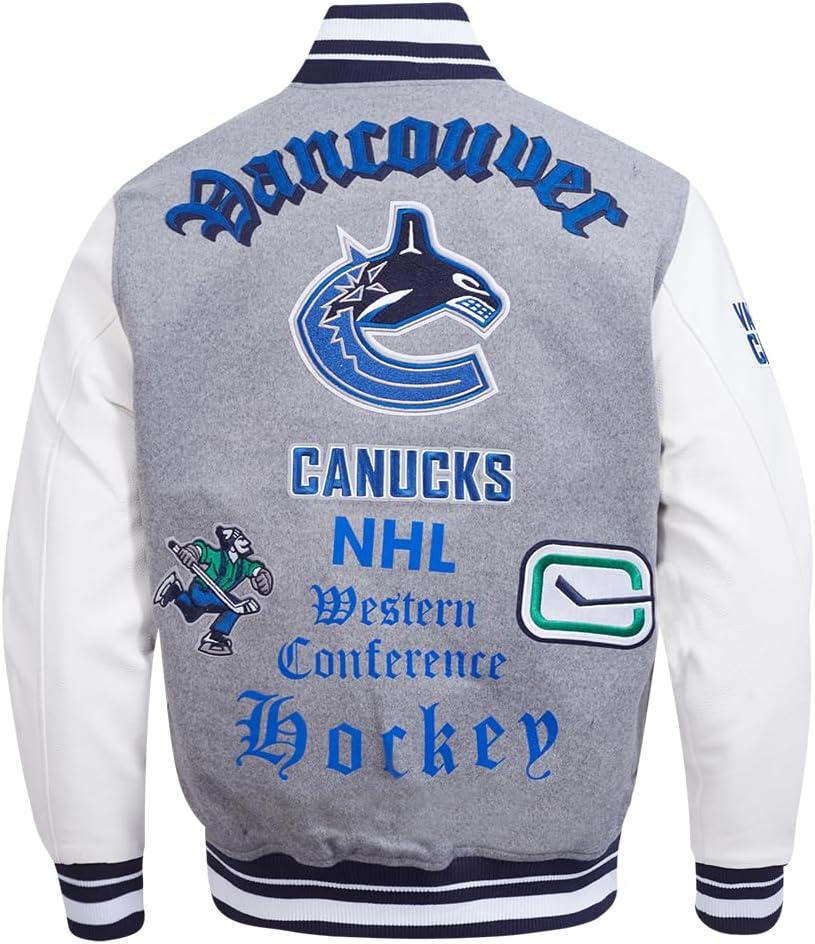 imagePro Standard Mens NHL Old English Varsity JacketHeather GreyWhiteMidnight Navy