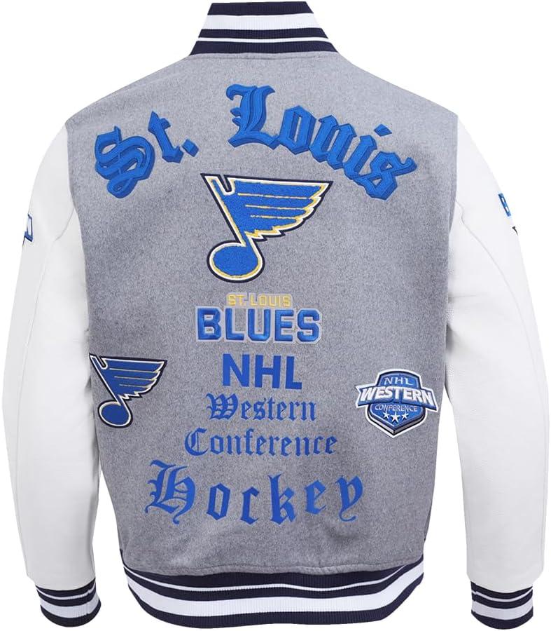 imagePro Standard Mens NHL Old English Varsity JacketHeather GreyWhiteMidnight Navy