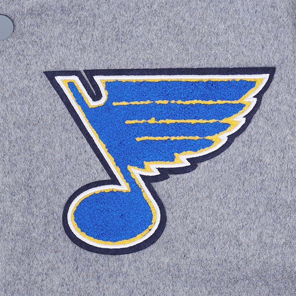 imagePro Standard Mens NHL Old English Varsity JacketHeather GreyWhiteMidnight Navy