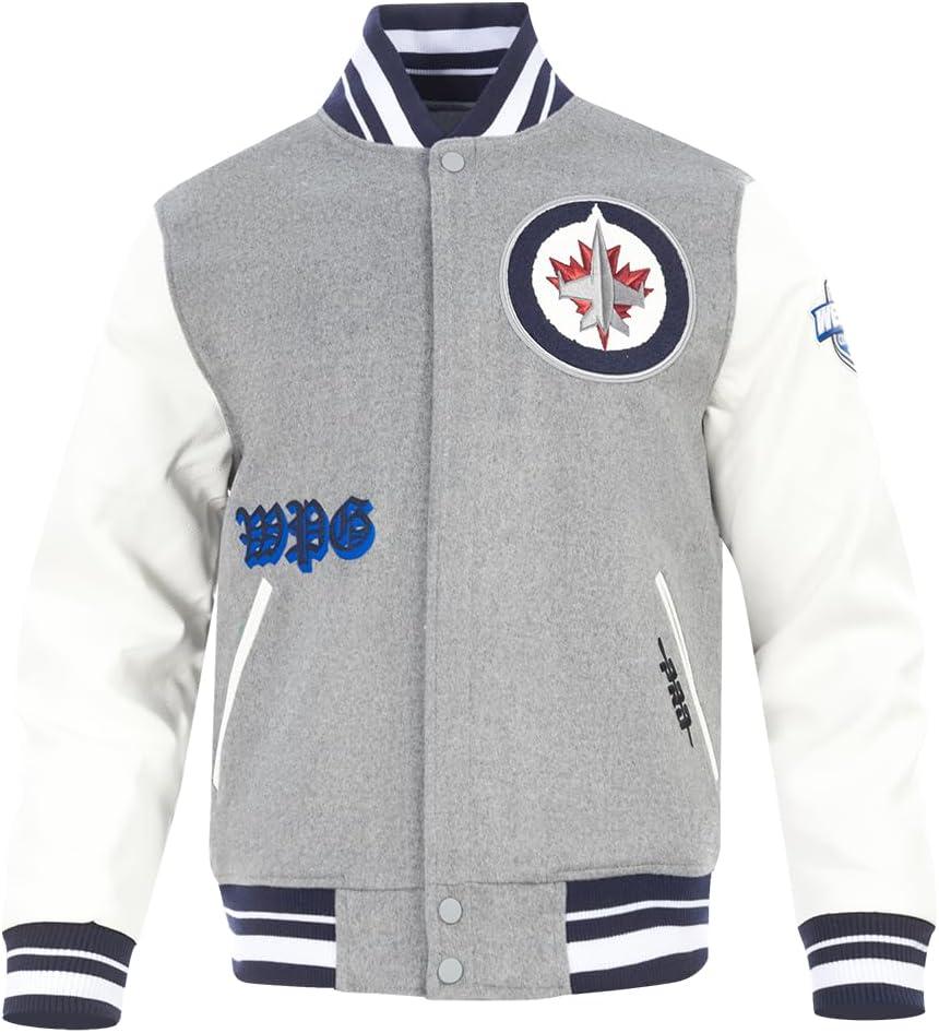 imagePro Standard Mens NHL Old English Varsity JacketHeather GreyWhiteMidnight Navy