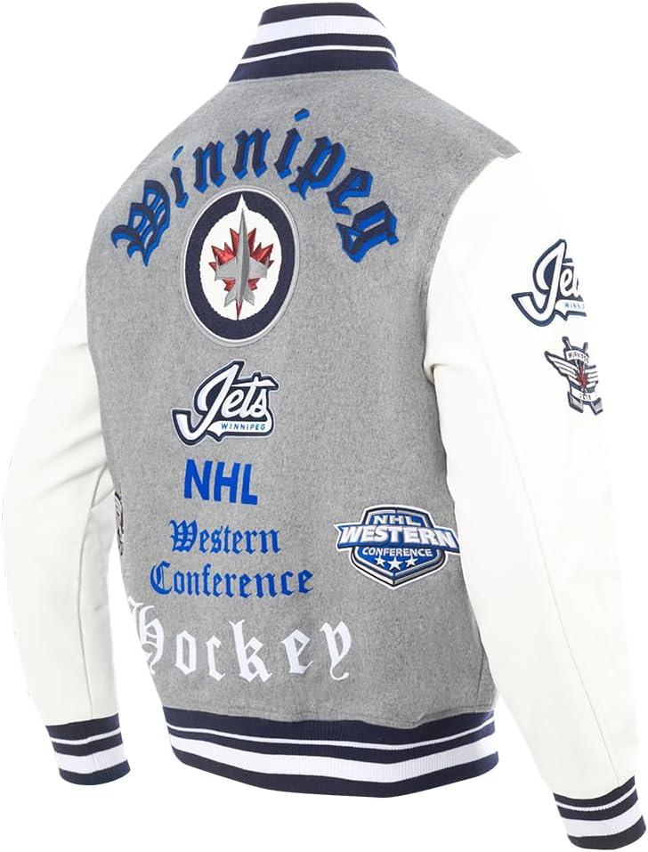 imagePro Standard Mens NHL Old English Varsity JacketHeather GreyWhiteMidnight Navy