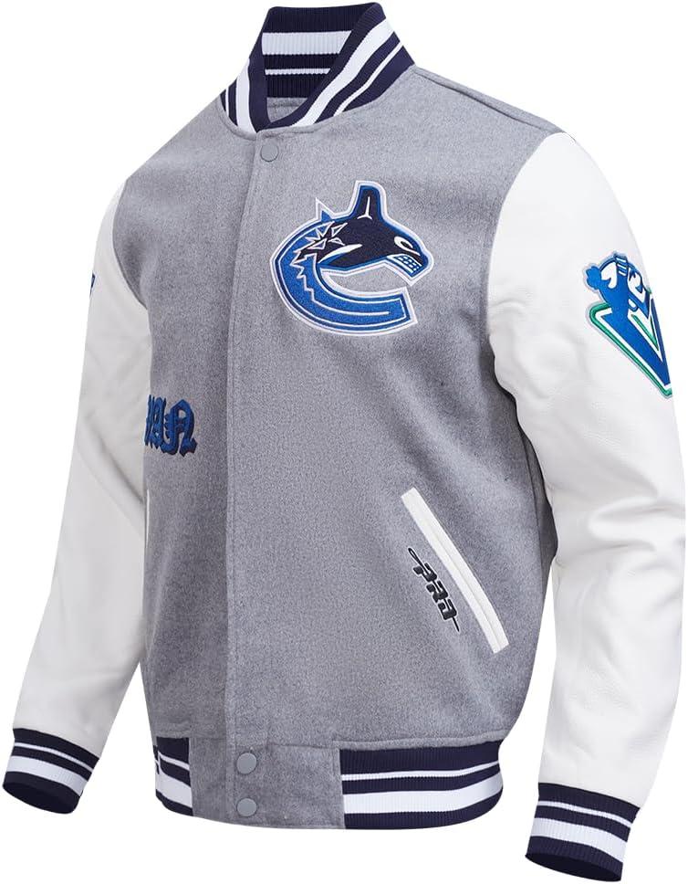imagePro Standard Mens NHL Old English Varsity JacketHeather GreyWhiteMidnight Navy