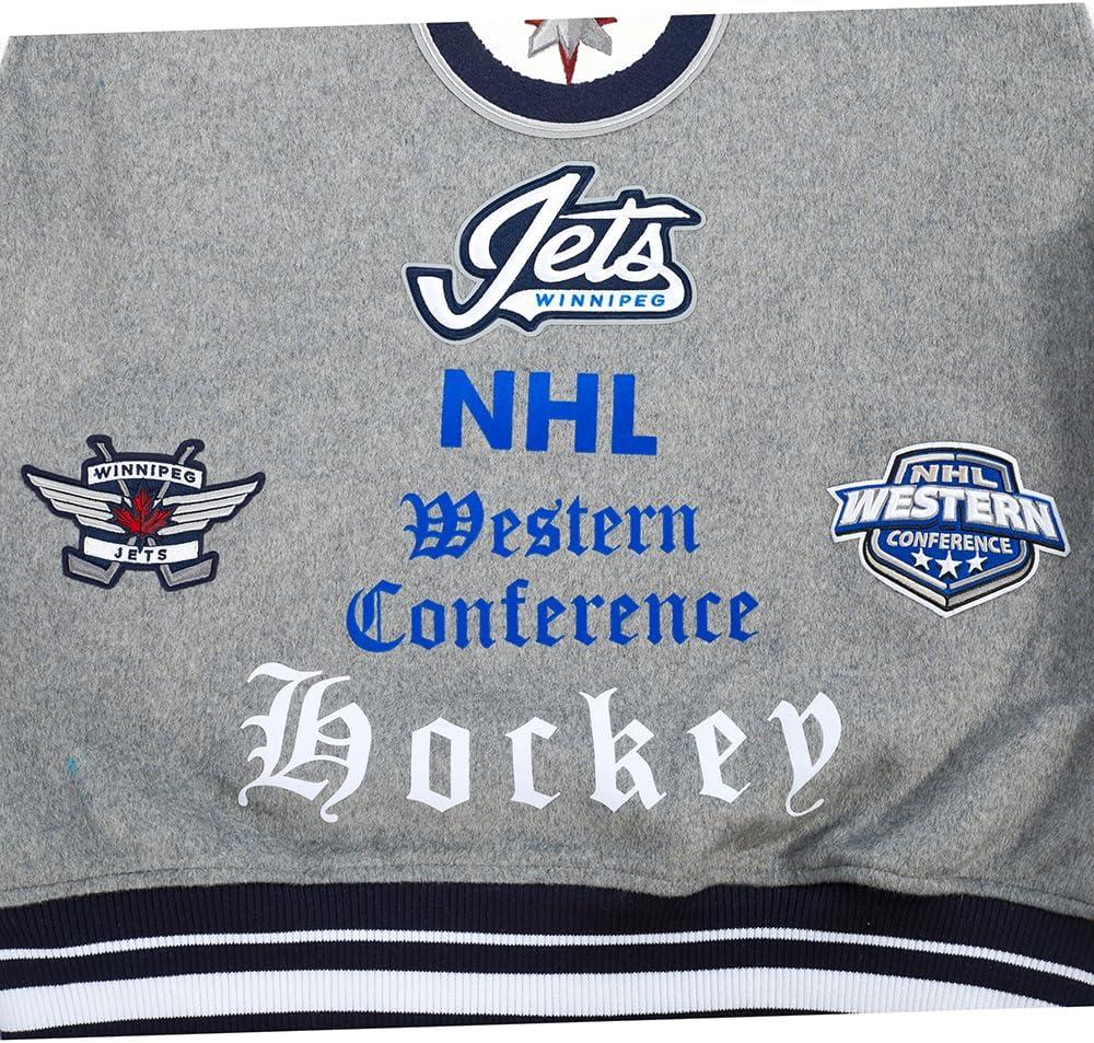 imagePro Standard Mens NHL Old English Varsity JacketHeather GreyWhiteMidnight Navy