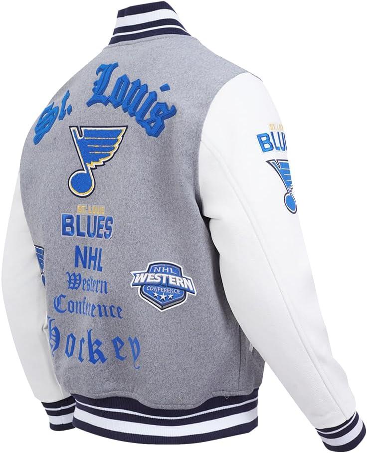 imagePro Standard Mens NHL Old English Varsity JacketHeather GreyWhiteMidnight Navy