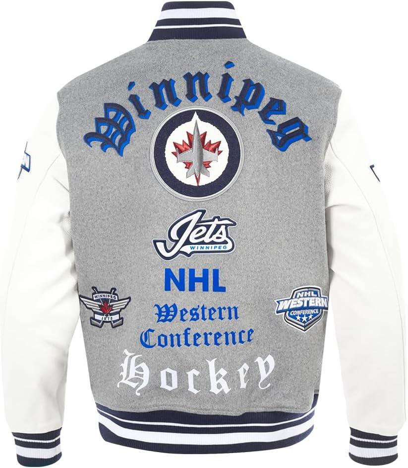 imagePro Standard Mens NHL Old English Varsity JacketHeather GreyWhiteMidnight Navy