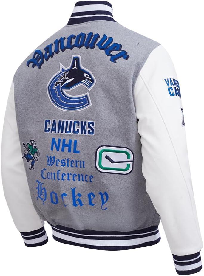 imagePro Standard Mens NHL Old English Varsity JacketHeather GreyWhiteMidnight Navy