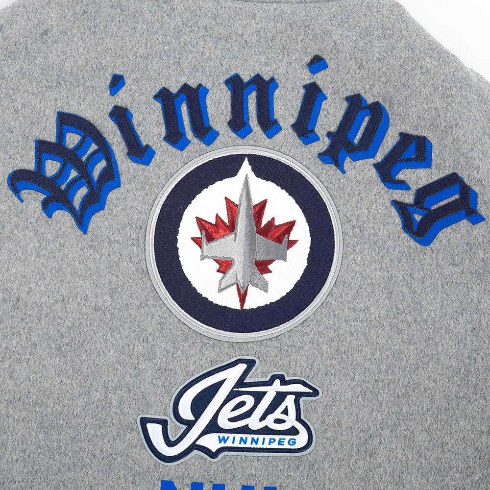 imagePro Standard Mens NHL Old English Varsity JacketHeather GreyWhiteMidnight Navy