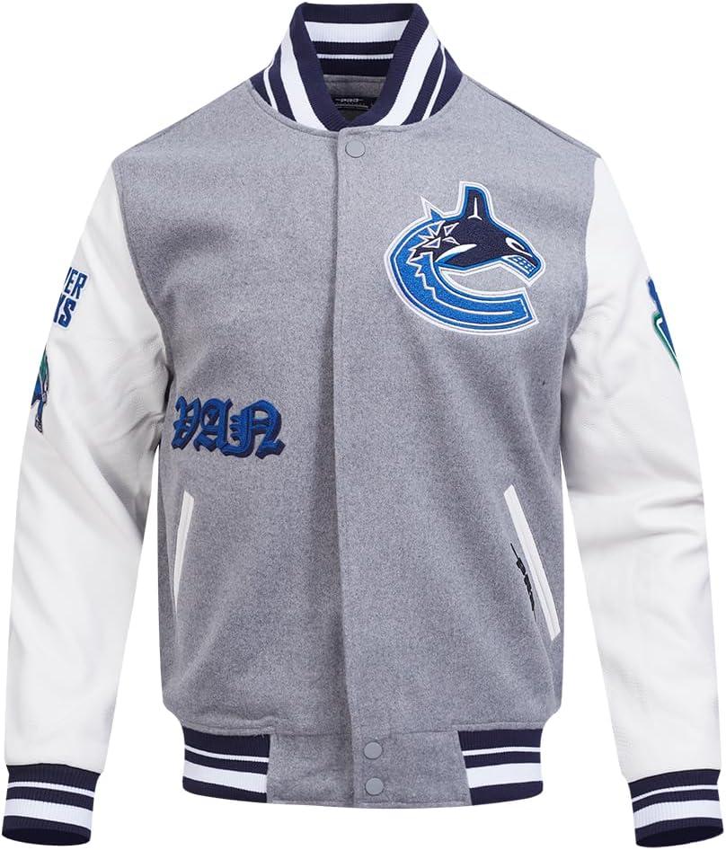 imagePro Standard Mens NHL Old English Varsity JacketHeather GreyWhiteMidnight Navy