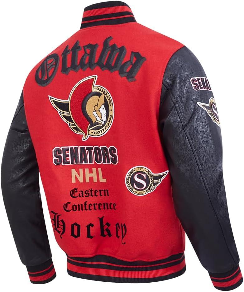 imagePro Standard Mens NHL Old English Varsity JacketRedBlack