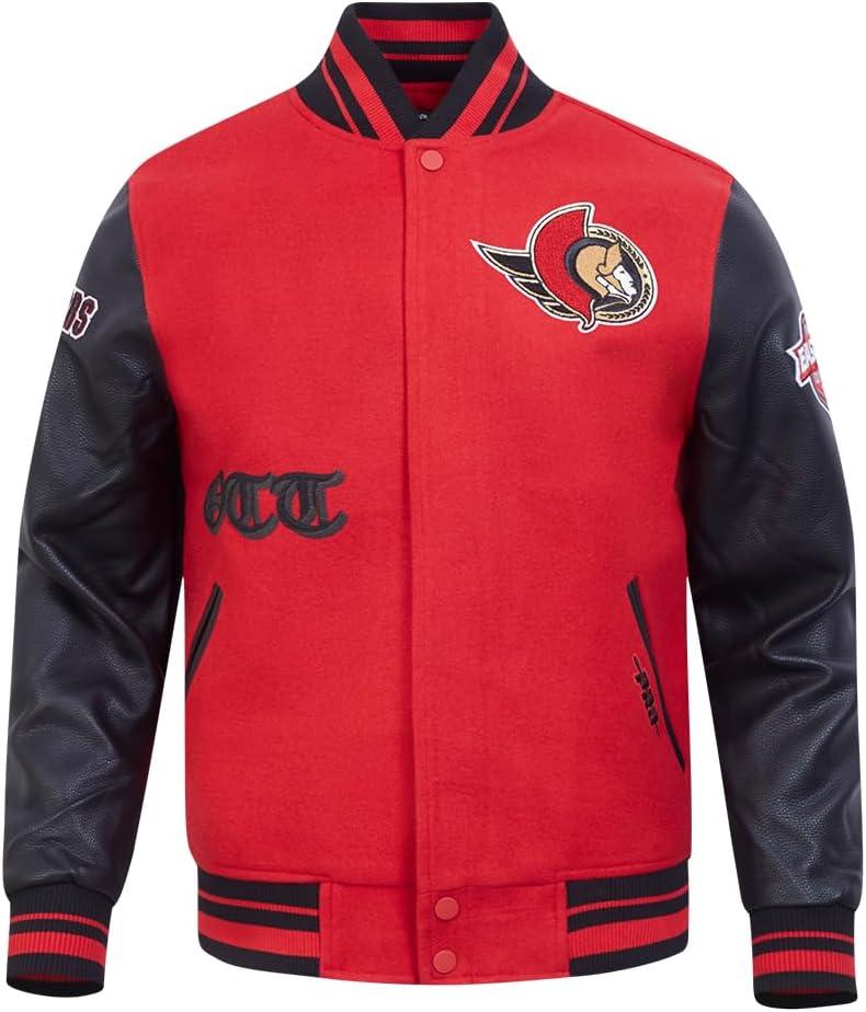 imagePro Standard Mens NHL Old English Varsity JacketRedBlack