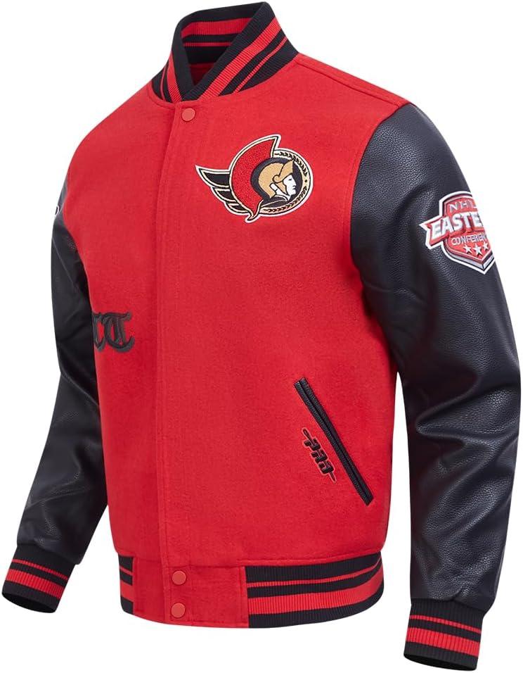 imagePro Standard Mens NHL Old English Varsity JacketRedBlack