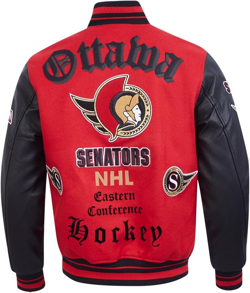 imagePro Standard Mens NHL Old English Varsity JacketRedBlack