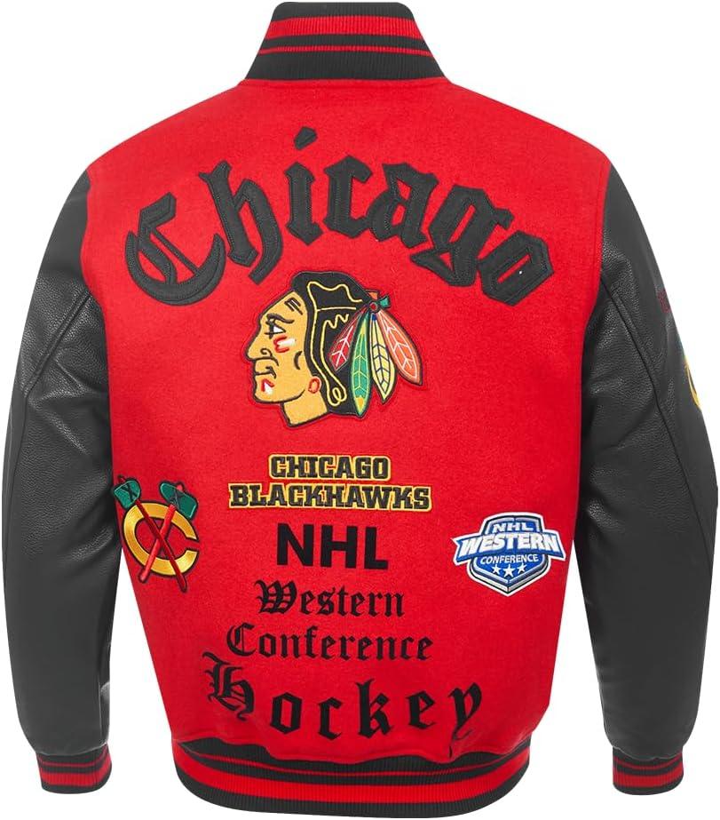 imagePro Standard Mens NHL Old English Varsity JacketRedBlack