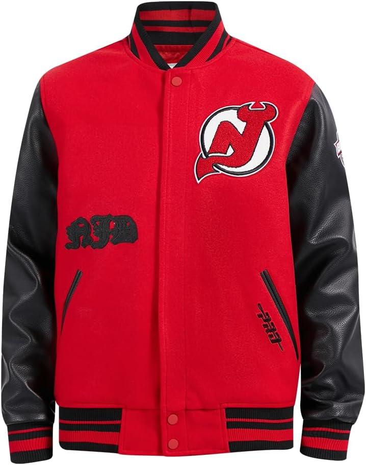 imagePro Standard Mens NHL Old English Varsity JacketRedBlack