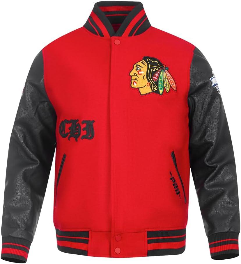 imagePro Standard Mens NHL Old English Varsity JacketRedBlack