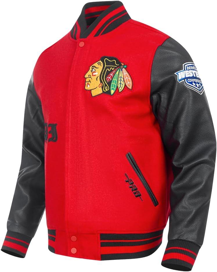 imagePro Standard Mens NHL Old English Varsity JacketRedBlack