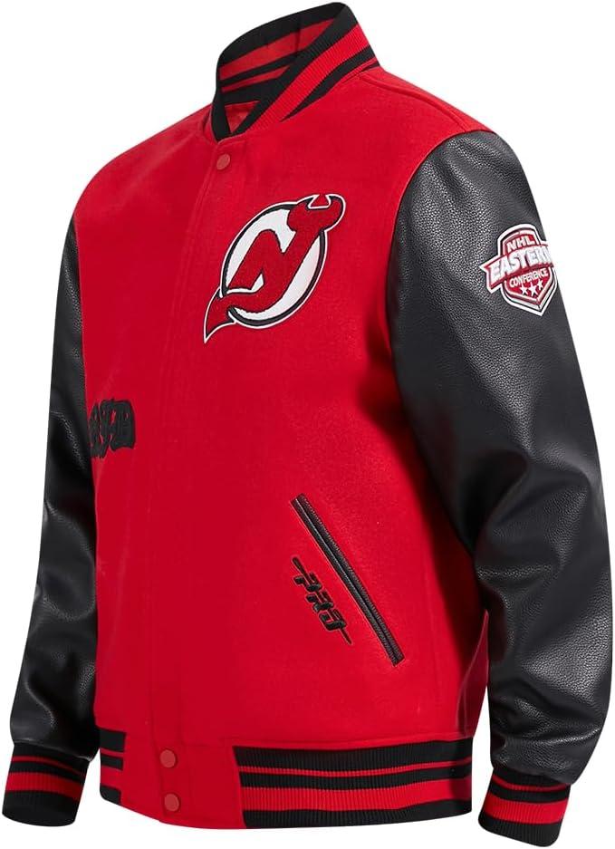 imagePro Standard Mens NHL Old English Varsity JacketRedBlack