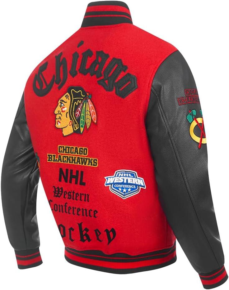 imagePro Standard Mens NHL Old English Varsity JacketRedBlack