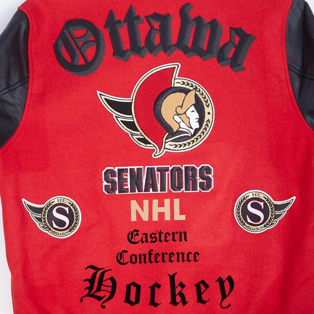 imagePro Standard Mens NHL Old English Varsity JacketRedBlack