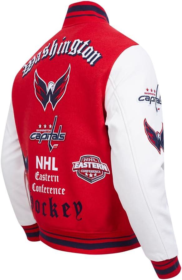 imagePro Standard Mens NHL Old English Varsity JacketRedWhiteMidnight Navy