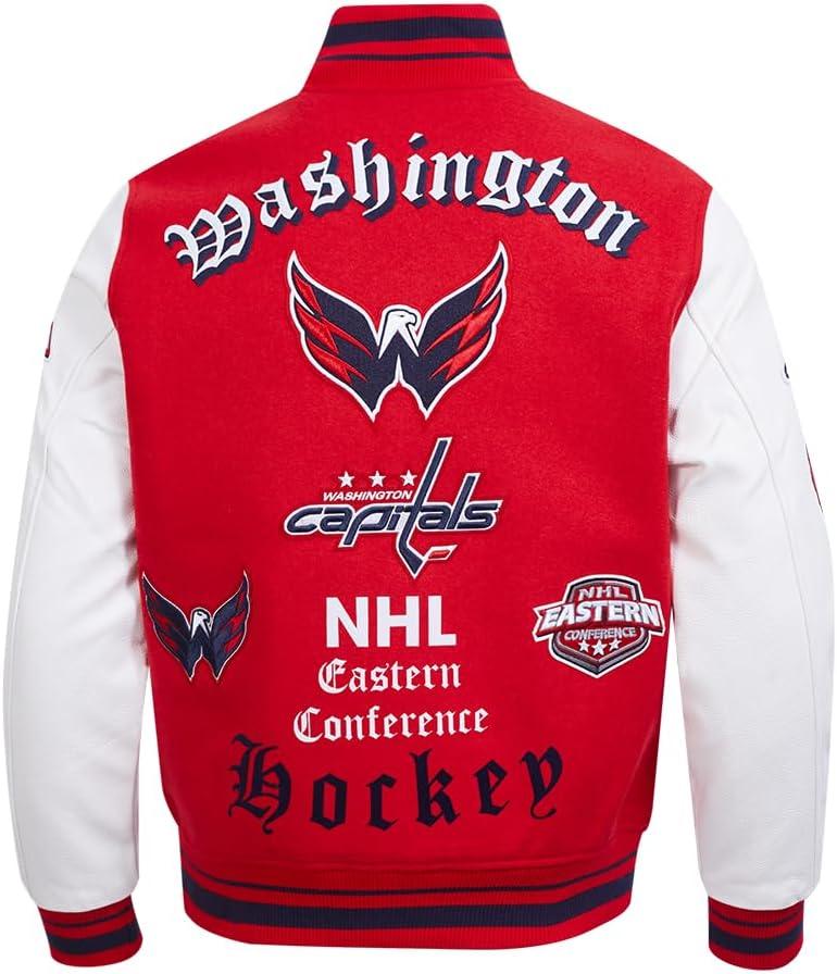 imagePro Standard Mens NHL Old English Varsity JacketRedWhiteMidnight Navy