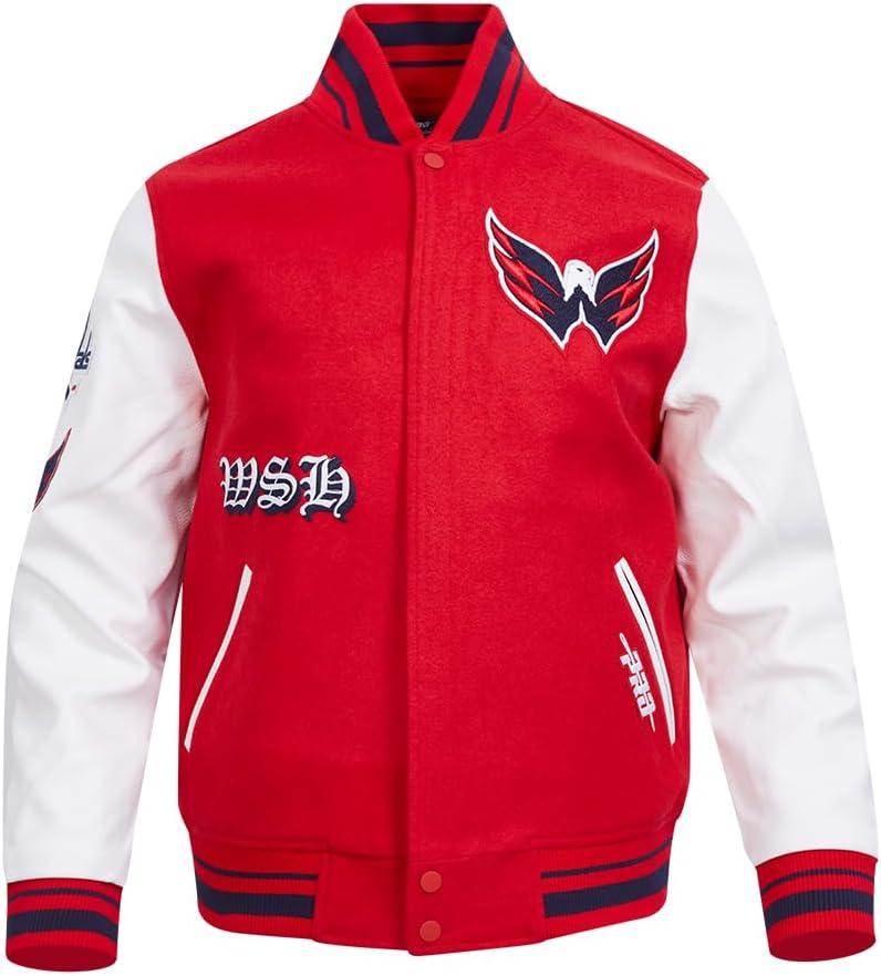 imagePro Standard Mens NHL Old English Varsity JacketRedWhiteMidnight Navy