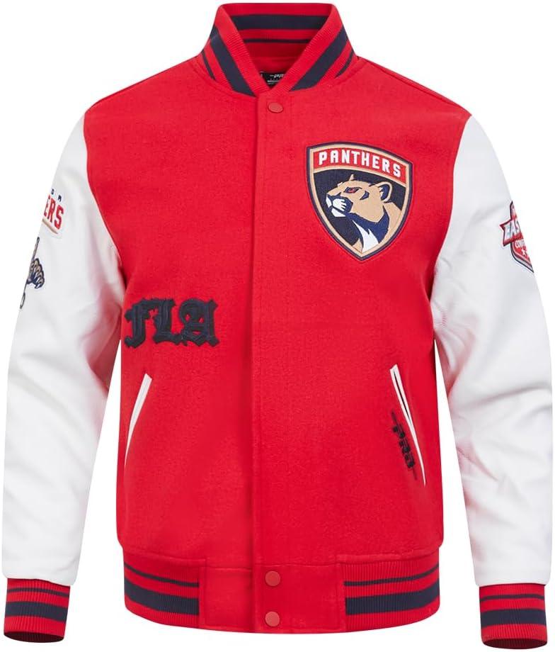 imagePro Standard Mens NHL Old English Varsity JacketRedWhiteMidnight Navy