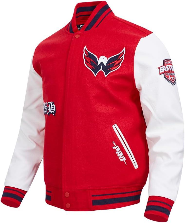 imagePro Standard Mens NHL Old English Varsity JacketRedWhiteMidnight Navy