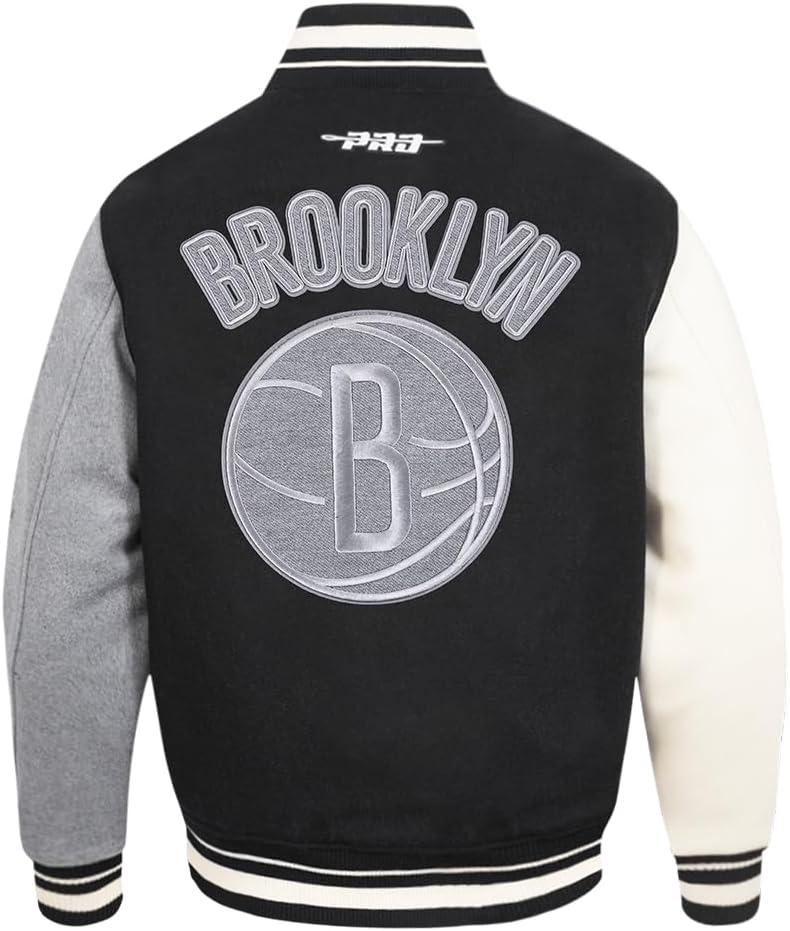 imagePro Standard NBA mens Mens Nba Reverse French Terry Wool Varsity JacketBlackGrayEggshell