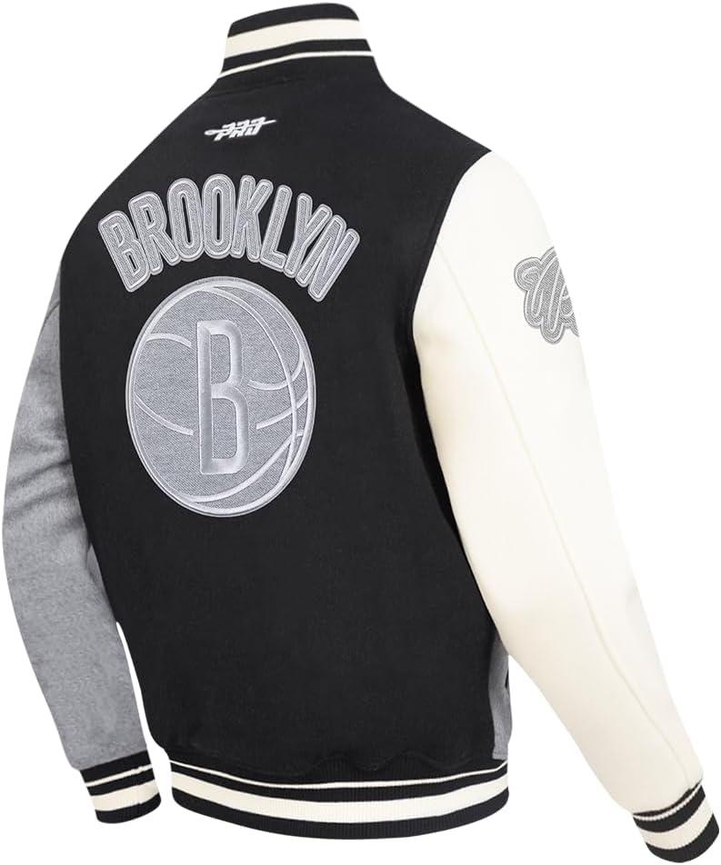 imagePro Standard NBA mens Mens Nba Reverse French Terry Wool Varsity JacketBlackGrayEggshell