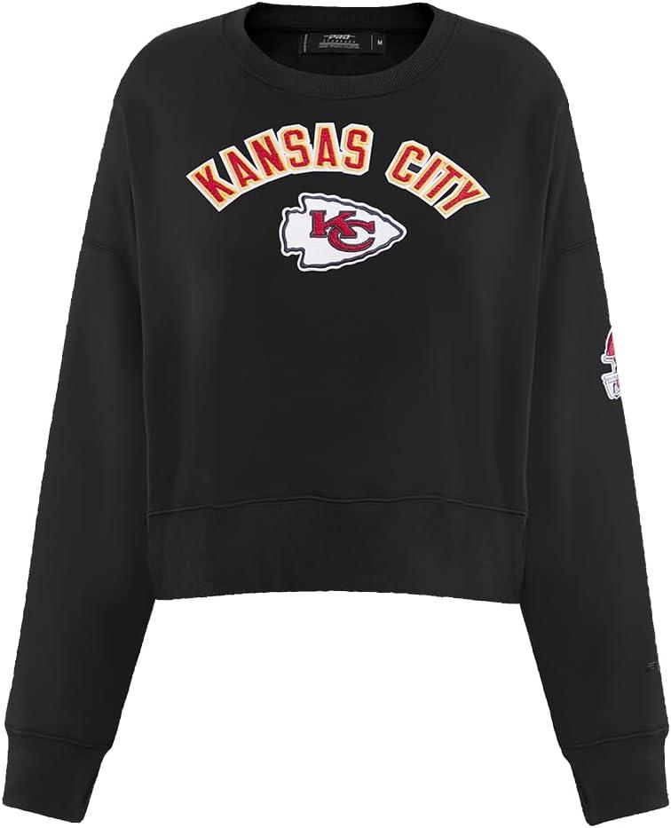 imagePro Standard Womens NFL Classic Chenille Brushed Back French Terry Crewneck SweatshirtBlack