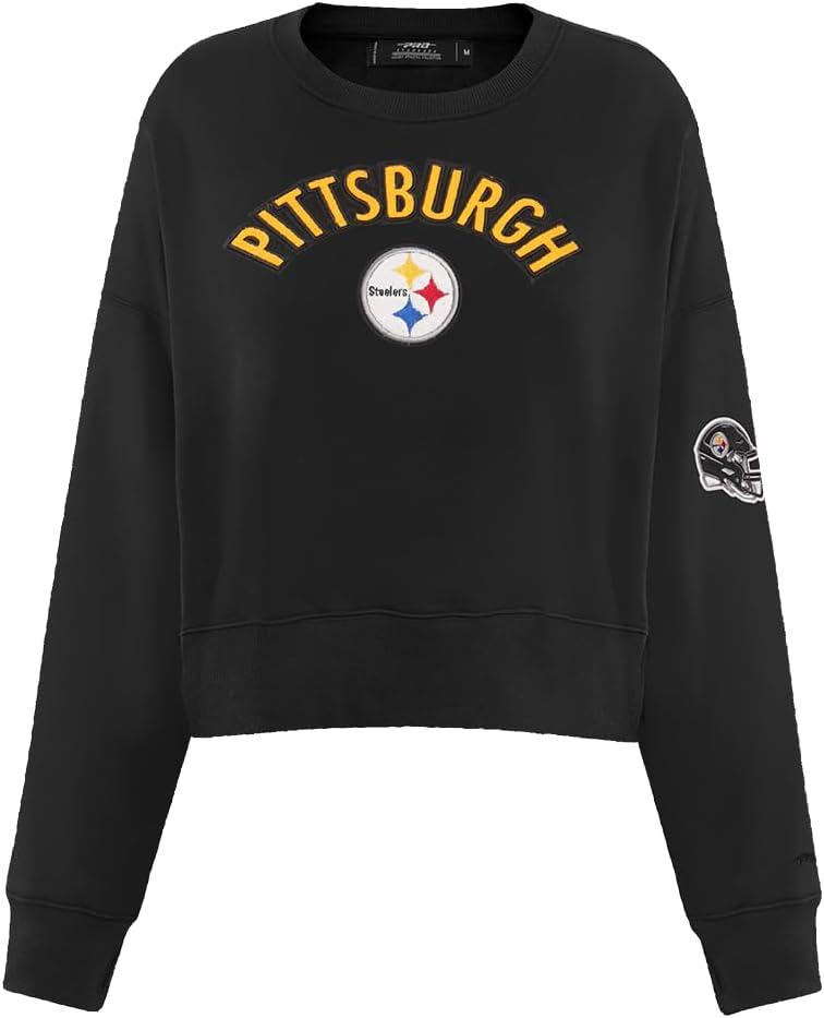 imagePro Standard Womens NFL Classic Chenille Brushed Back French Terry Crewneck SweatshirtBlack