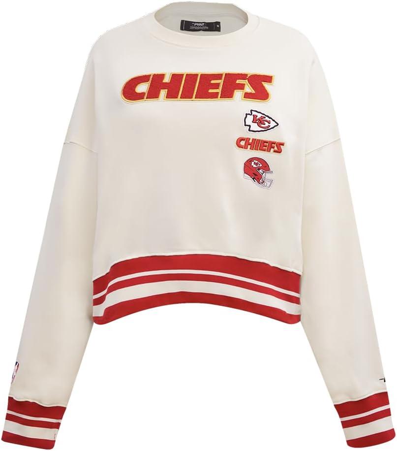 imagePro Standard Womens NFL Retro Classics Brushed Back French Terry Crewneck SweatshirtEggshell Red