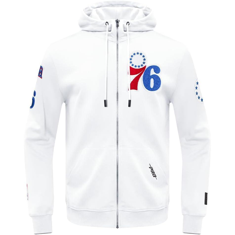 imagePro Standard Mens NBA Classic Chenille Cotton Double Knit Full Zip HoodieWhite
