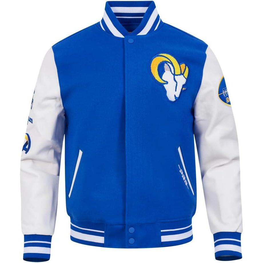 imagePro Standard Mens NFL Old English Varsity JacketRoyal BlueWhite