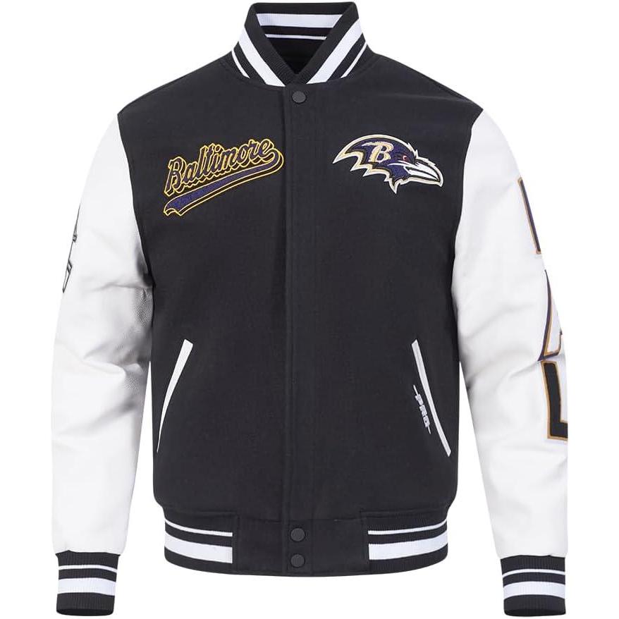imagePro Standard Mens NFL Script Tail Varsity JacketBlackWhite