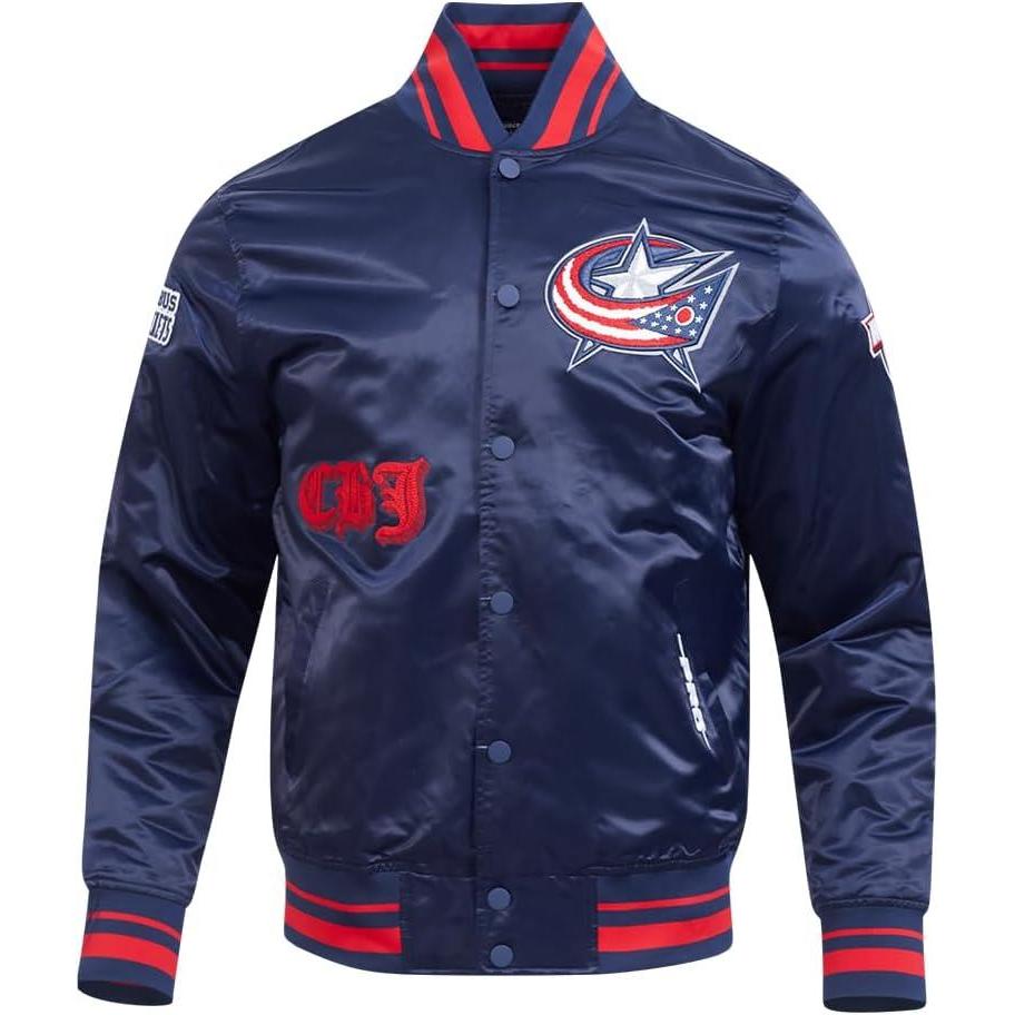 imagePro Standard Mens NHL Old English Satin JacketMidnight NavyRedMidnight Navy