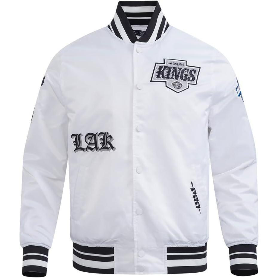 imagePro Standard Mens NHL Old English Satin JacketWhiteBlack