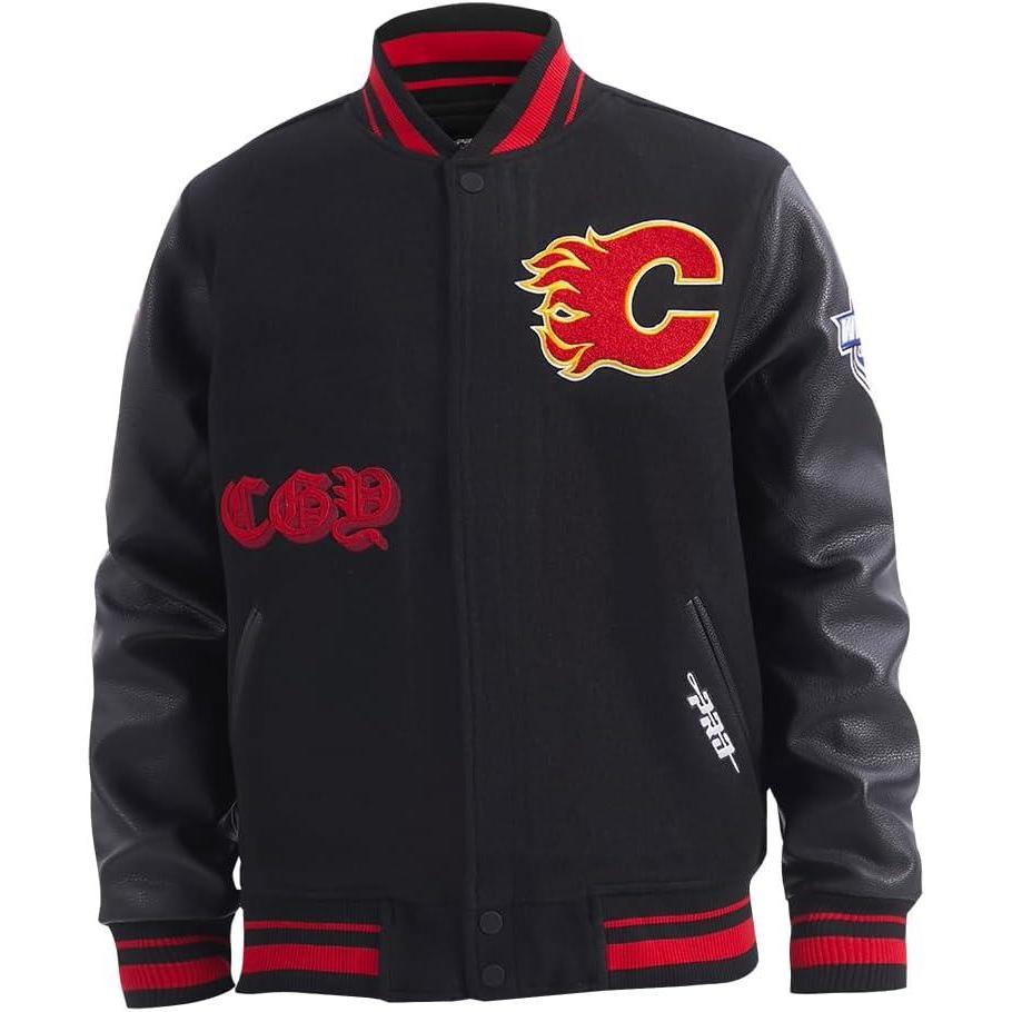imagePro Standard Mens NHL Old English Varsity JacketBlackRedBlack