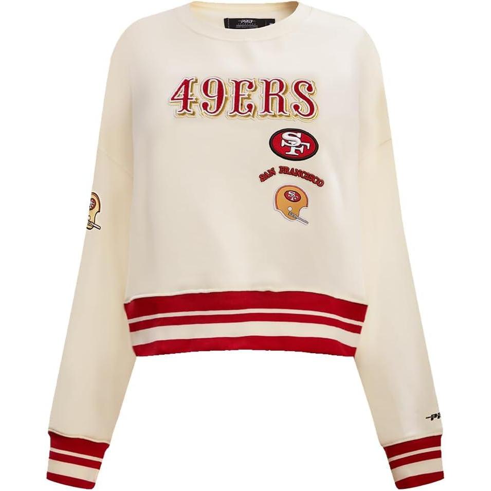 imagePro Standard Womens NFL Retro Classics Brushed Back French Terry Crewneck SweatshirtEggshell Red