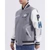 Pro Standard Mens NFL Script Tail Varsity Jacket(Heather Grey/White/Black)