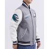 Pro Standard Mens NFL Script Tail Varsity Jacket(Heather Grey/White/Black)