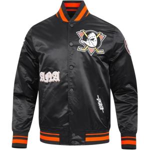Pro Standard Mens NHL Old English Satin Jacket(Black/Orange)