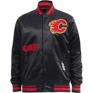Pro Standard Mens NHL Old English Satin Jacket(Black/Red/Black)