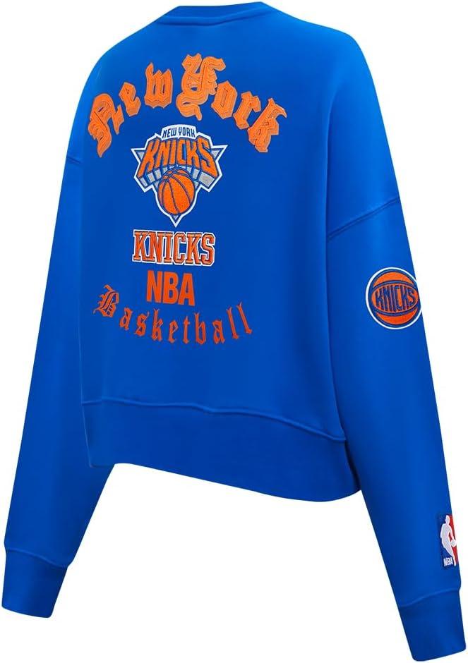imagePro Standard Womens NBA Old English Brushed Back French Terry Crewneck SweatshirtRoyal Blue