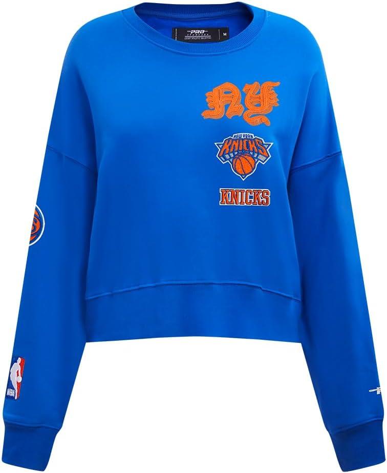 imagePro Standard Womens NBA Old English Brushed Back French Terry Crewneck SweatshirtRoyal Blue
