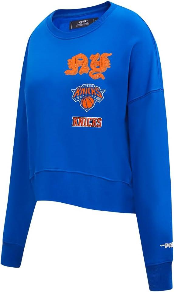 imagePro Standard Womens NBA Old English Brushed Back French Terry Crewneck SweatshirtRoyal Blue